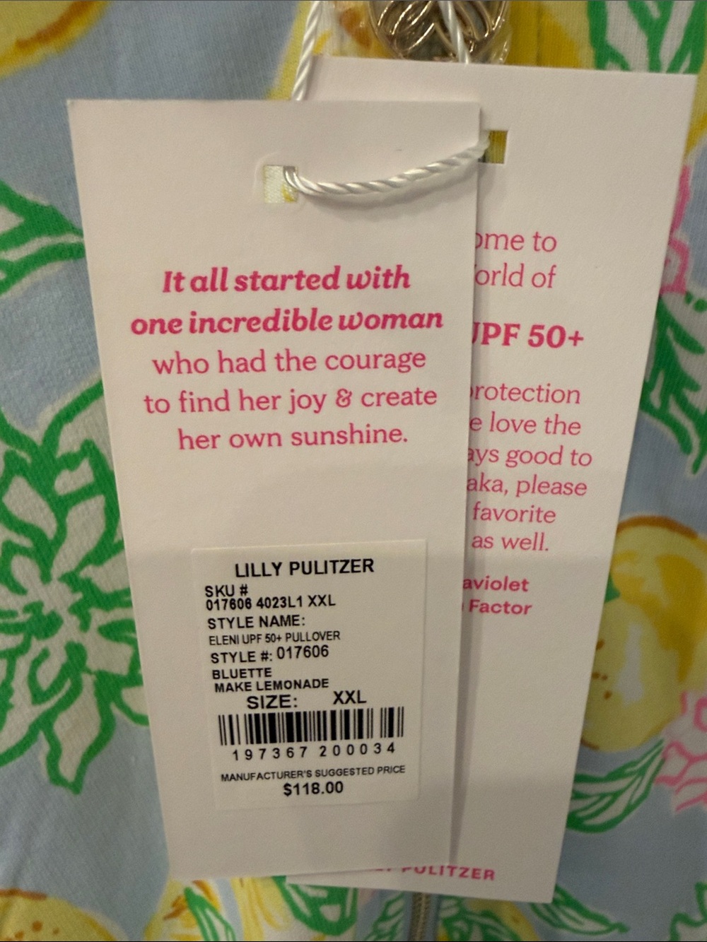 Lilly Pulitzer Lemon Print Zip-Up Pullover - Light Blue, Yellow, Green, Pink - Picture 3 of 3
